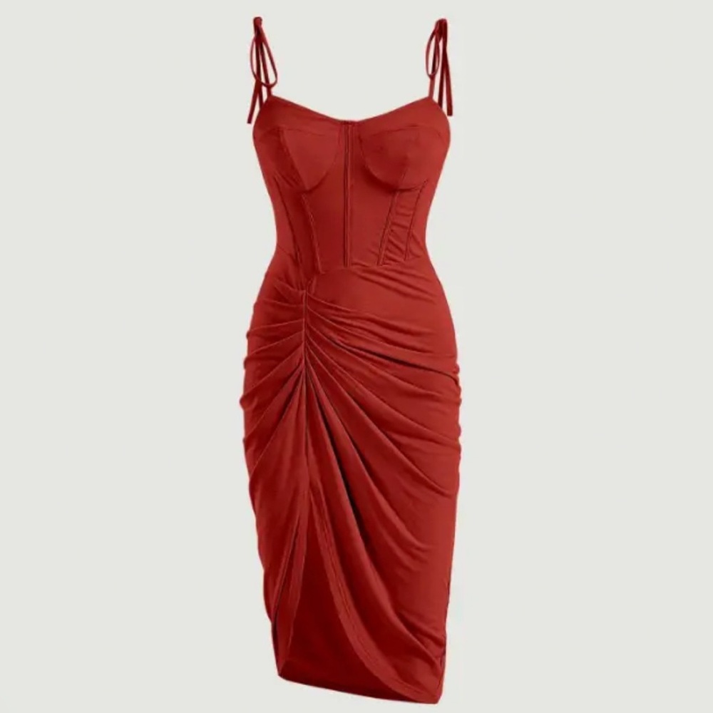 Rust Unity Solid Ruched Bustier Cami Dress - image 1